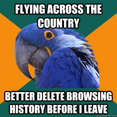 Flying across the country Better delete browsing history before I leave  Paranoid Parrot