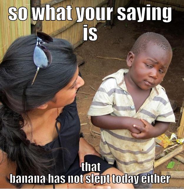 SO WHAT YOUR SAYING IS THAT BANANA HAS NOT SLEPT TODAY EITHER  Skeptical Third World Kid