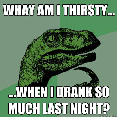 Whay am I thirsty... ...when I drank so much last night?  Philosoraptor
