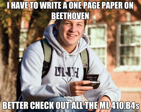 I have to write a one page paper on Beethoven Better check out all the ML 410.b4 s  College Freshman