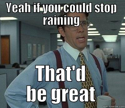 Yeah if you could stop raining - YEAH IF YOU COULD STOP RAINING THAT'D BE GREAT Bill Lumbergh