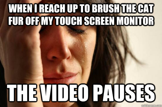 when i reach up to brush the cat fur off my touch screen monitor the video pauses  First World Problems