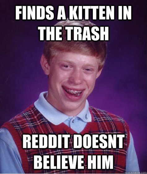finds a kitten in the trash reddit doesnt believe him  Bad Luck Brian