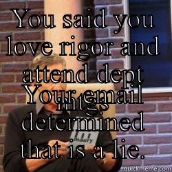 YOU SAID YOU LOVE RIGOR AND ATTEND DEPT MTGS YOUR EMAIL DETERMINED THAT IS A LIE. Misc