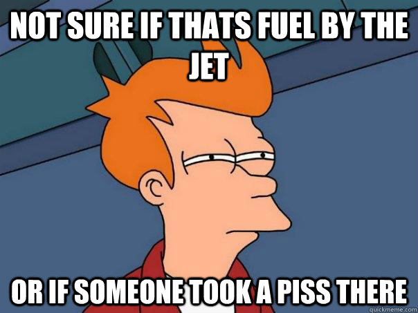 Not sure if thats fuel by the jet or if someone took a piss there  Futurama Fry