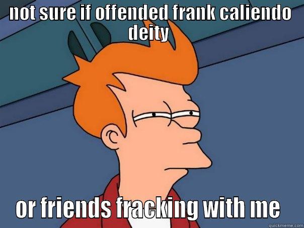 NOT SURE IF OFFENDED FRANK CALIENDO DEITY  OR FRIENDS FRACKING WITH ME  Futurama Fry