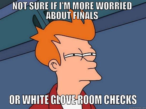 NOT SURE IF I'M MORE WORRIED ABOUT FINALS  OR WHITE GLOVE ROOM CHECKS Futurama Fry