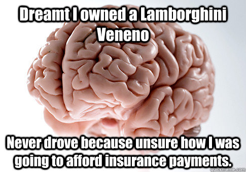 Dreamt I owned a Lamborghini Veneno  Never drove because unsure how I was going to afford insurance payments.    Scumbag Brain
