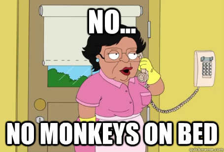 no... no monkeys on bed   Consuela