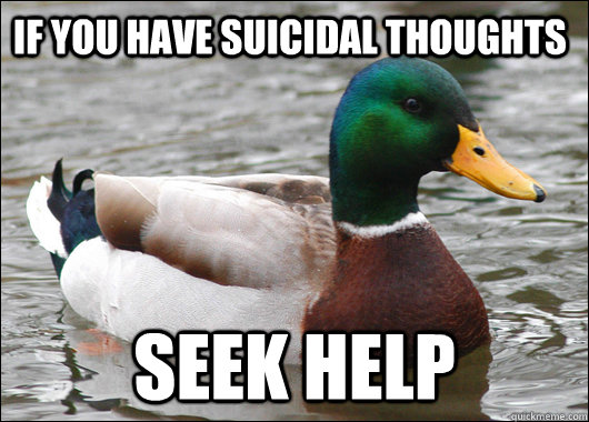 If you have suicidal thoughts Seek help  Actual Advice Mallard