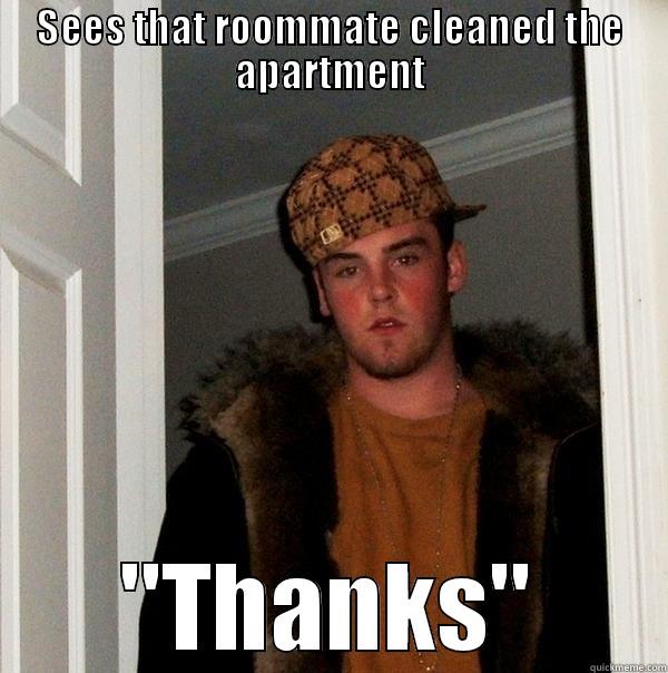 SEES THAT ROOMMATE CLEANED THE APARTMENT 