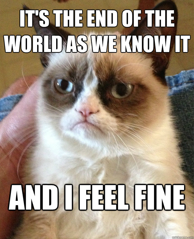 It's the end of the world as we know it and i feel fine  Grumpy Cat
