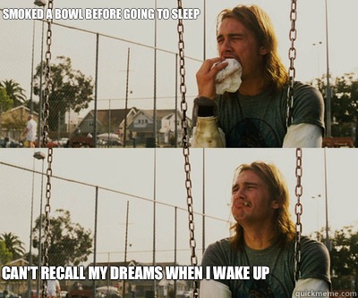 Smoked a bowl before going to sleep Can't recall my dreams when I wake up  First World Stoner Problems