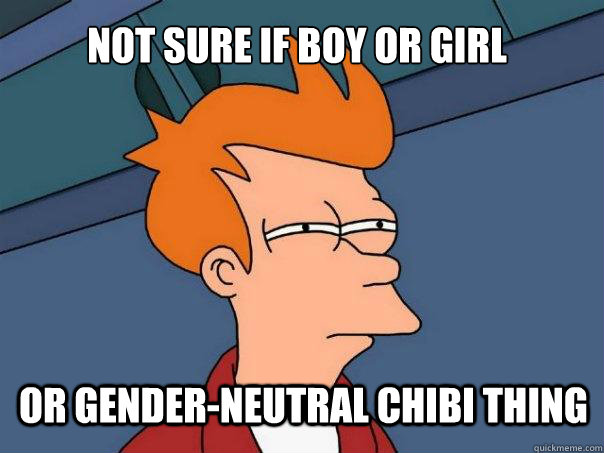 not sure if boy or girl or gender-neutral chibi thing  Futurama Fry