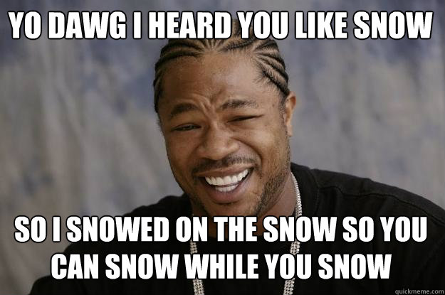 yo dawg i heard you like snow so i snowed on the snow so you can snow while you snow  - yo dawg i heard you like snow so i snowed on the snow so you can snow while you snow   Xzibit meme