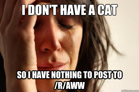 I don't have a cat So i have nothing to post to /r/aww  First World Problems