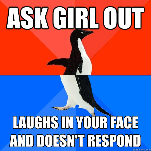 Ask Girl out Laughs in your face and doesn't respond  Socially Awesome Awkward Penguin
