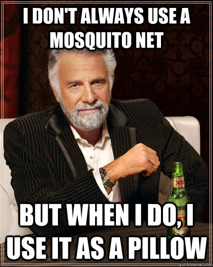 i don't always use a mosquito net but when I do, i use it as a pillow  The Most Interesting Man In The World