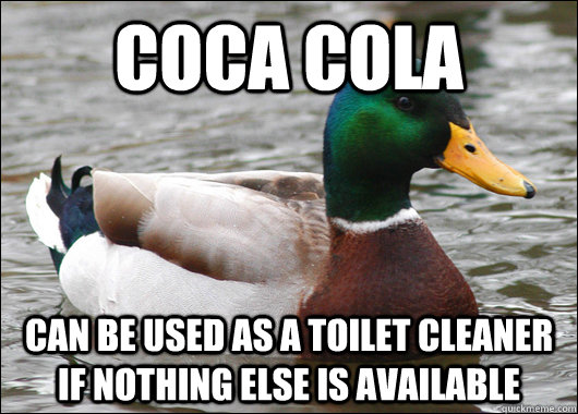 Coca cola can be used as a toilet cleaner if nothing else is available  Actual Advice Mallard