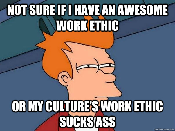 Not sure if i have an awesome work ethic or my culture's work ethic sucks ass  Not sure Fry