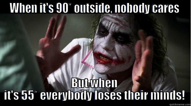 WHEN IT'S 90* OUTSIDE, NOBODY CARES BUT WHEN IT'S 55* EVERYBODY LOSES THEIR MINDS! Joker Mind Loss