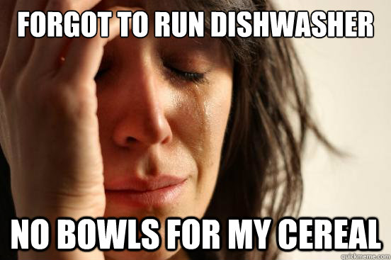 Forgot to run dishwasher No bowls for my cereal  First World Problems