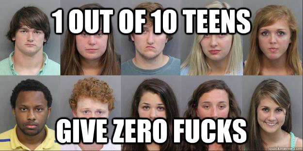1 out of 10 teens give zero fucks  X Out Of X Teens