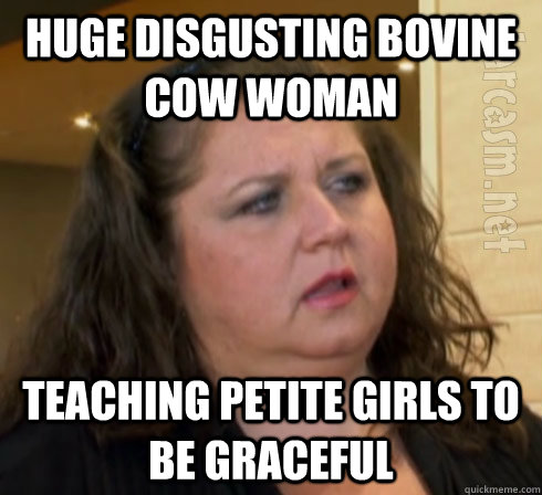 huge disgusting bovine cow woman teaching petite girls to be graceful  