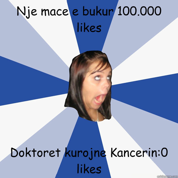 Nje mace e bukur 100.000 likes Doktoret kurojne Kancerin:0 likes  Annoying Facebook Girl