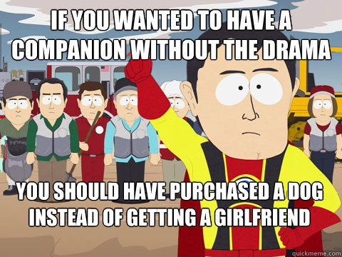 if you wanted to have a companion without the drama you should have purchased a dog instead of getting a girlfriend  Captain Hindsight