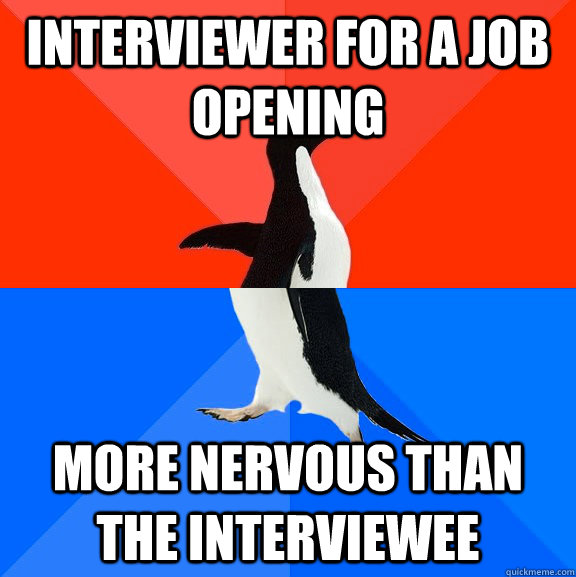Interviewer for a job opening More nervous than the interviewee  Socially Awesome Awkward Penguin