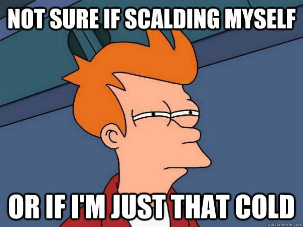 not sure if scalding myself Or if I'm just that cold  Futurama Fry