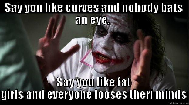 SAY YOU LIKE CURVES AND NOBODY BATS AN EYE.  SAY YOU LIKE FAT GIRLS AND EVERYONE LOOSES THEIR MINDS Joker Mind Loss