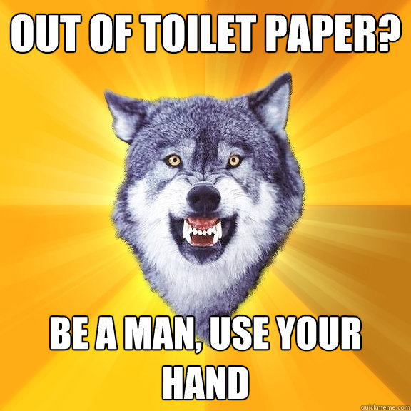 out of toilet paper? be a man, use your hand  Courage Wolf