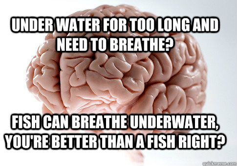 under water for too long and need to breathe? Fish can breathe underwater, you're better than a fish right?  Scumbag Brain