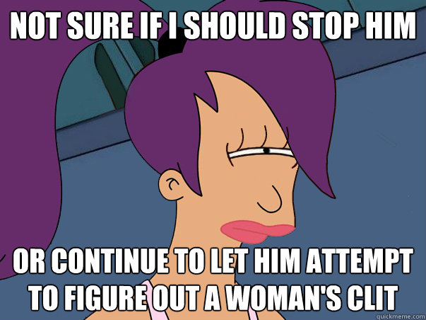 Not sure if I should stop him or continue to let him attempt to figure out a woman's clit  Leela Futurama