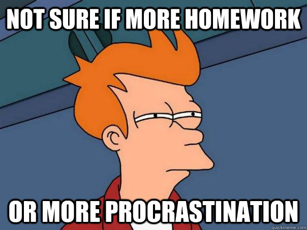 not sure if more homework or more procrastination  Futurama Fry
