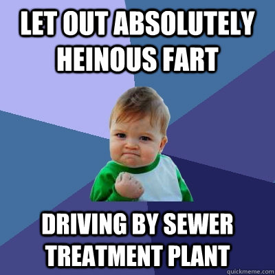 Let out absolutely  heinous fart driving by sewer treatment plant  Success Kid