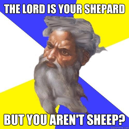 THE LORD IS YOUR SHEPARD bUT YOU AREN'T SHEEP?  Advice God