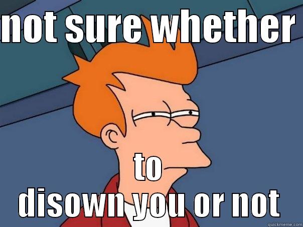 NOT SURE WHETHER  TO DISOWN YOU OR NOT Futurama Fry