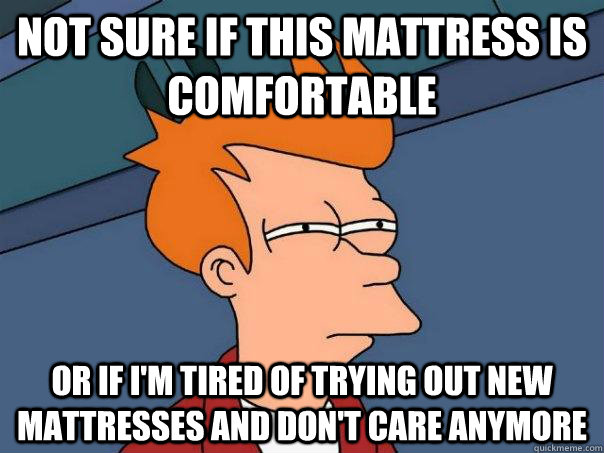 Not sure if this mattress is comfortable Or if I'm tired of trying out new mattresses and don't care anymore  Futurama Fry