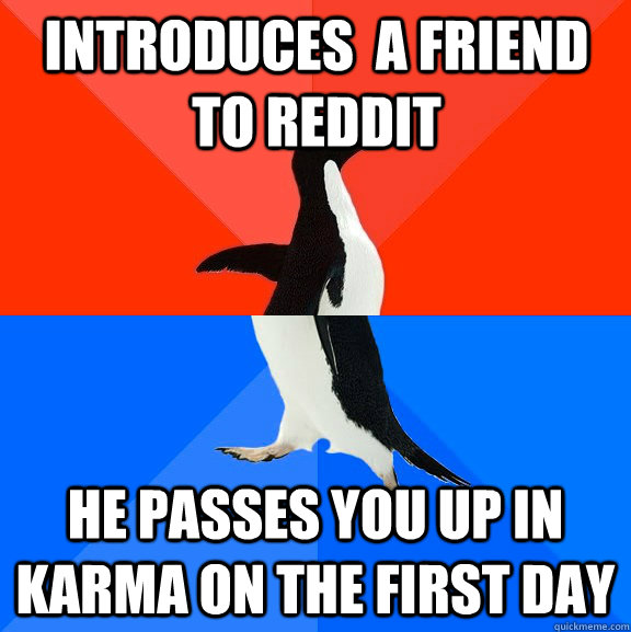 introduces  a friend to reddit he passes you up in karma on the first day  Socially Awesome Awkward Penguin