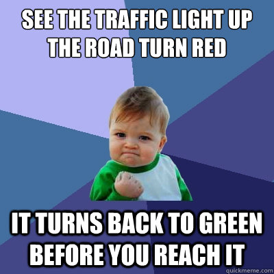 See the traffic light up the road turn red  it turns back to green before you reach it  Success Kid