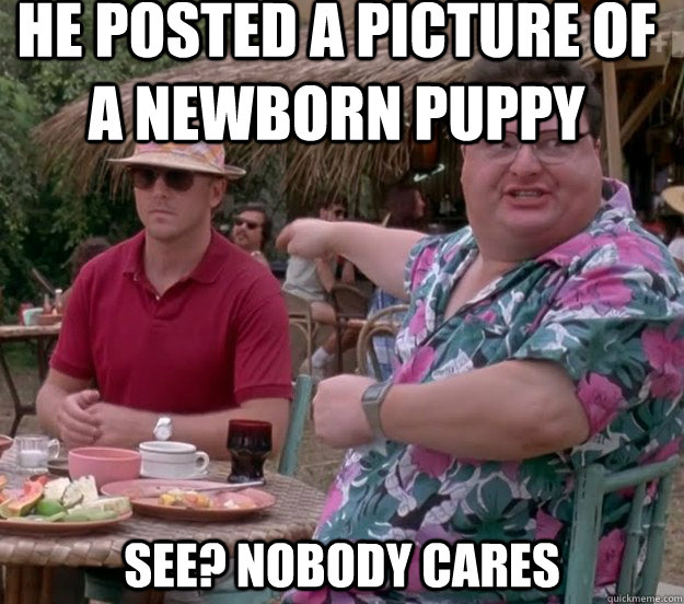 He Posted a picture of a newborn puppy See? nobody cares  we got dodgson here