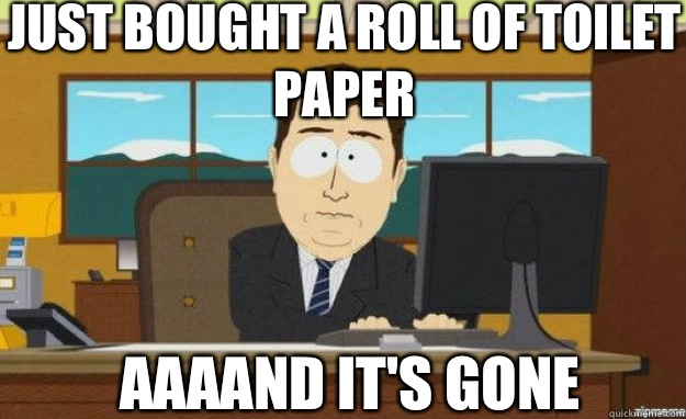 Just bought a roll of toilet paper AAAAND IT'S GONE  aaaand its gone