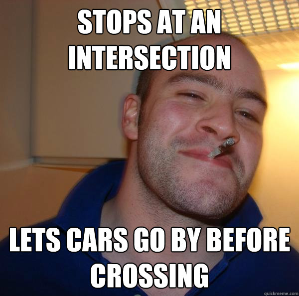 STOPS AT AN INTERSECTION LETS CARS GO BY BEFORE CROSSING - STOPS AT AN INTERSECTION LETS CARS GO BY BEFORE CROSSING  Misc