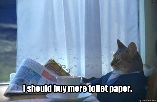 I should buy more toilet paper.  Sophisticated Cat