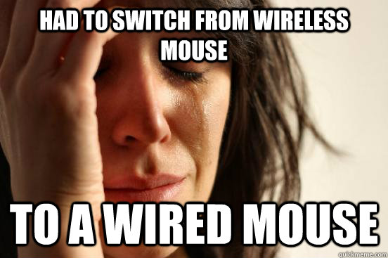 Had to switch from wireless mouse to a wired mouse  First World Problems