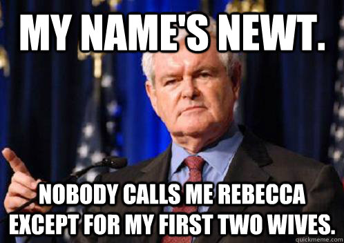 My name's Newt. Nobody calls me Rebecca except for my first two wives.  Scumbag Newt Gingrich