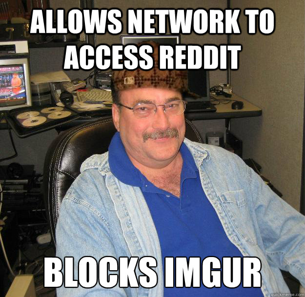 Allows network to access reddit Blocks imgur  Scumbag IT Guy